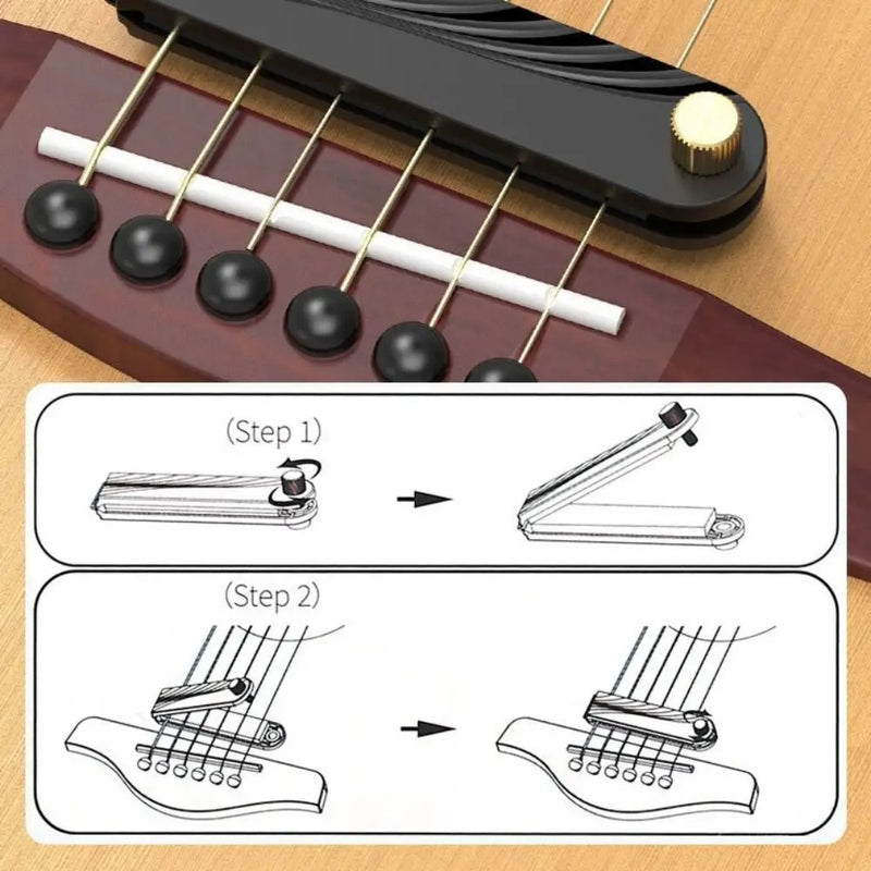 Accessoire silencieux pour guitare acoustique et électrique avec mousse intégrée.